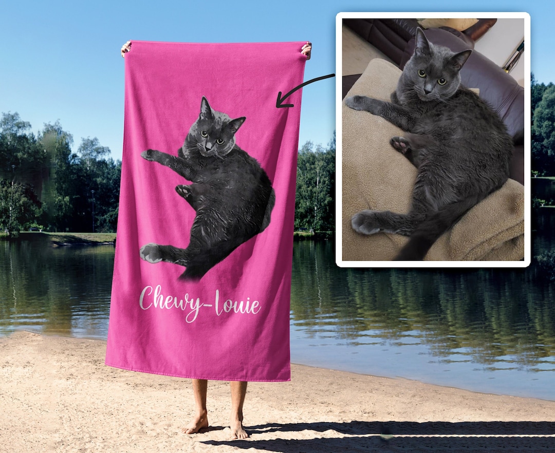Portrait Pet Beach Towel Pet Photo Name Custom Dog Etsy