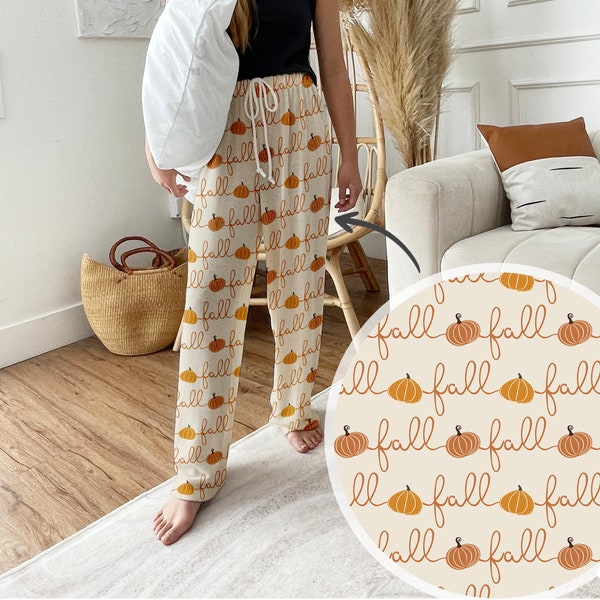 Boho Autumn, Fall Pumpkin  Pajama pants winter Pajama Pants