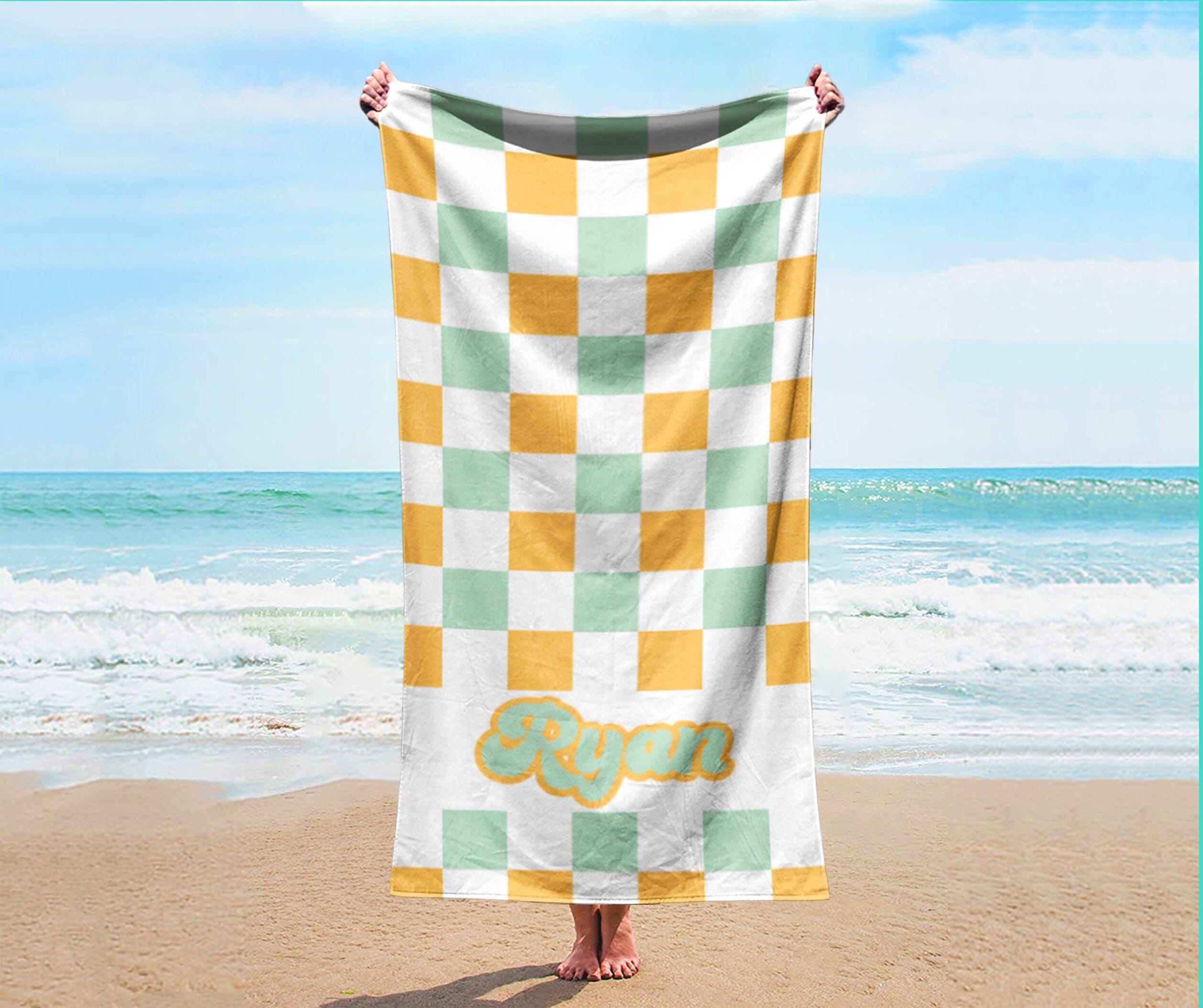 Checkerboard Personalized Beach Towel: Custom Name Bath Towel