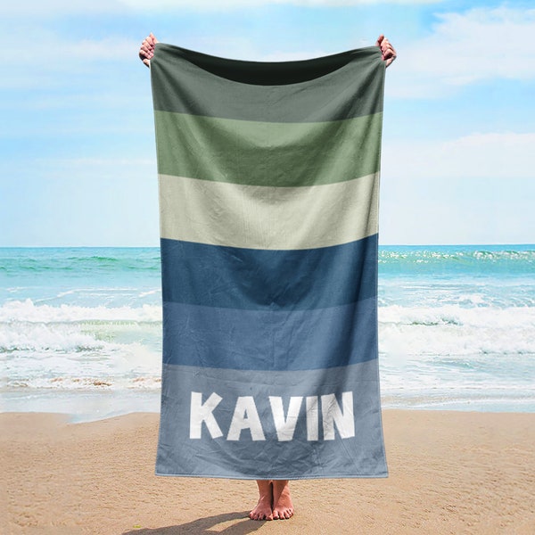 RETRO Stripe Style Personalized Beach Towel Name Bath Towel Custom Pool Towel Beach Towel With Name Outside Birthday Vacation Gift