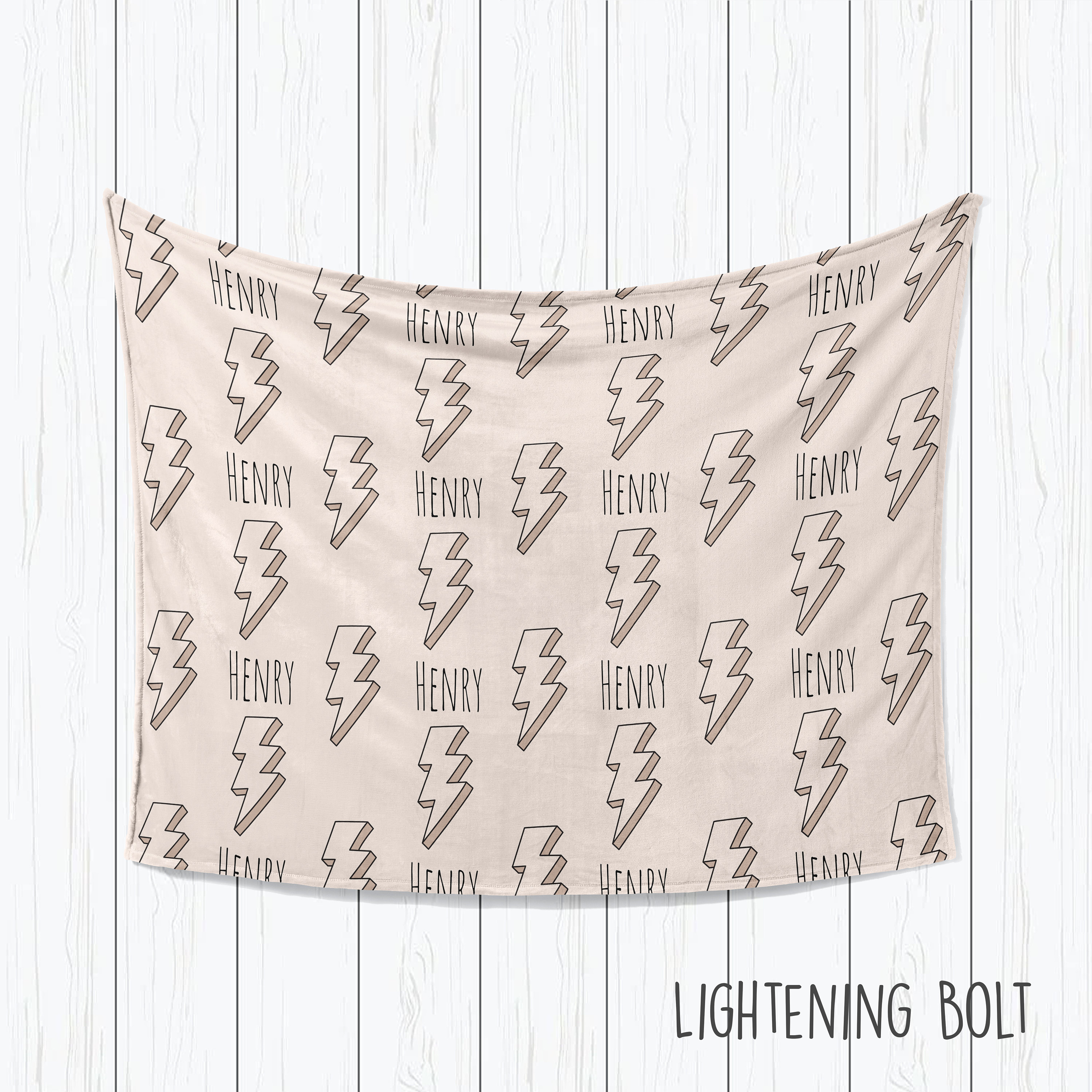 Personalized Kids Blanket: Plush Minky or Sherpa, Lightning Bolt Design