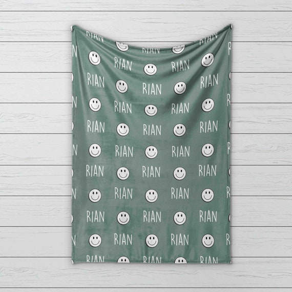 Retro Smile Face Personalized Blanket: Minky or Sherpa, Custom Kids Blanket