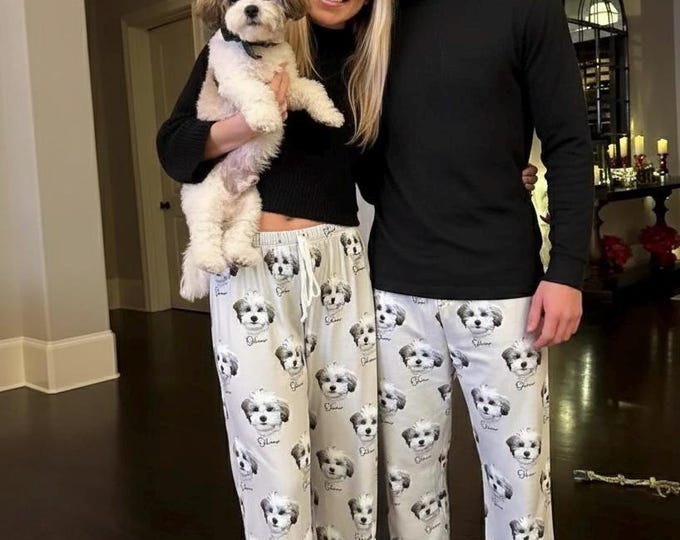 Personalized Pet Photo Pajama, Custom Dog & Cat Portrait PJs, Family Matching Loungewear