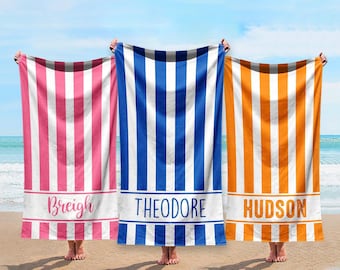 Personalized Stripe Beach Towel: Custom Name Vacation Gift