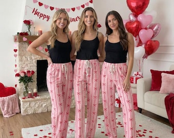 Valentine's Day Matching Couple Pajamas, Personalized Couple PJ Pants, Custom Heart Loungewear for Couples, Anniversary Gift.