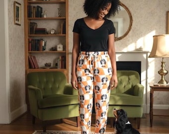 Custom Checkered Pet Photo Pajama Pants: Personalized Dog Cat Gift
