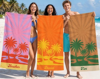 Groovy Retro Personalized Beach Towel: Custom Name Bath Towel