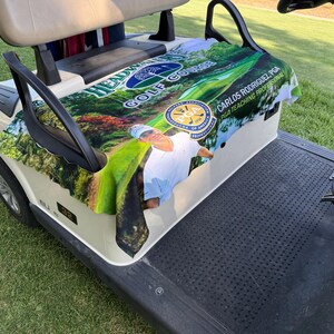モノグラムデザインのカスタムフォト付きプレミアム布製ゴルフカートシートカバー