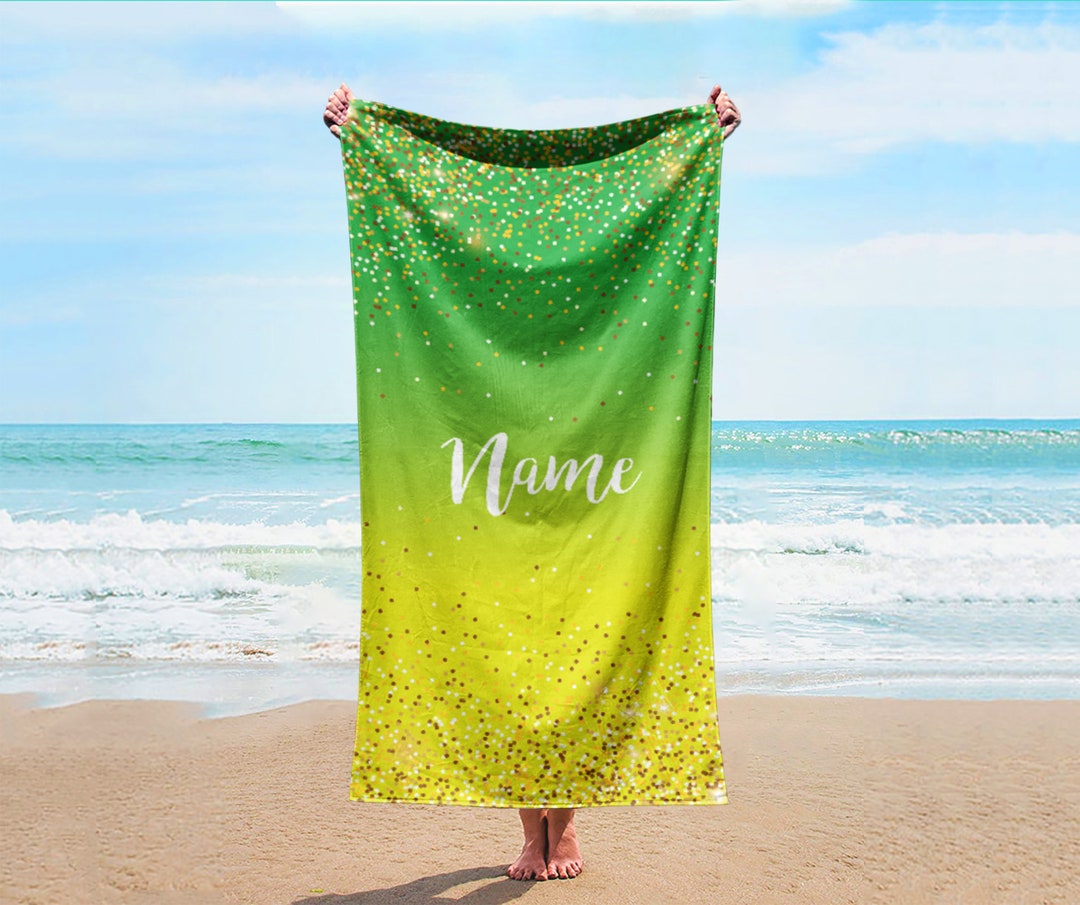 Sparkling Gold Name Personalized Beach Towel Personalized Name Bath