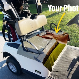 Aangepaste foto met monogramontwerp Premium stoffen golfwagenstoelhoes