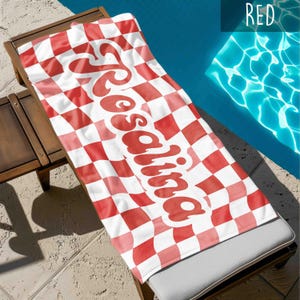 Retro Checker Personalized Beach Towel: Vacation Gift
