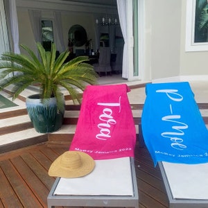 Scripty Style Personalized Beach Towel Personalized Name Bath Towel Custom Pool Towel Beach Towel With Name Outside Birthday Vacation Gift