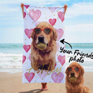 Portrait  Pet Beach Towel Pet Photo + Name Custom Dog Personalized Dog Beach Towel Cat Picture Blanket Pet Photo Customized Gift