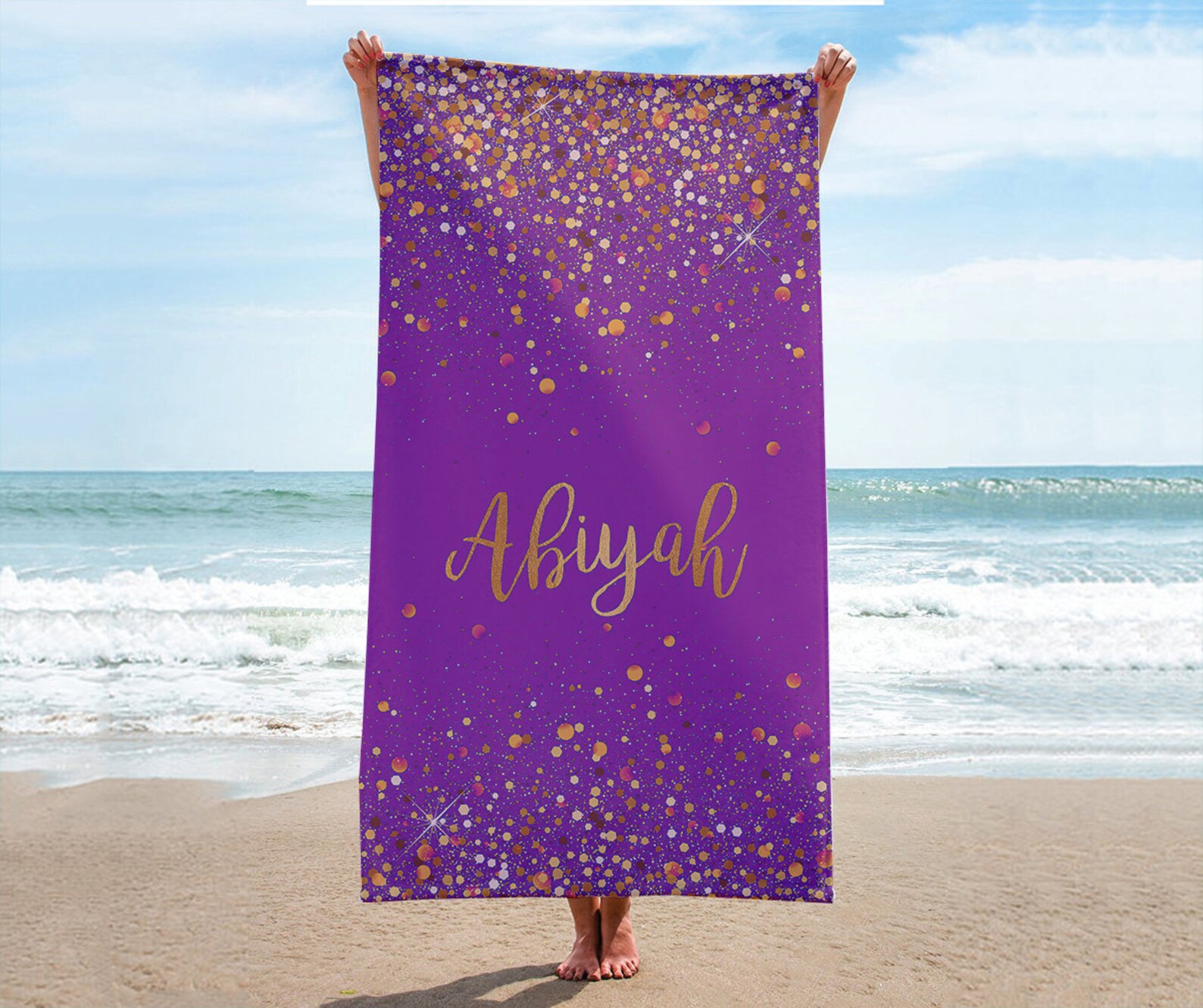 Personalized Glitter Style Beach Towel Personalized Beach Etsy