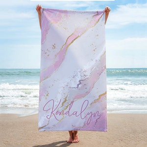 Personalized Gradient Style Print And Glitter Beach Towel, Custom Pool Towel Beach Towel With Name Outside Birthday Vacation Gift