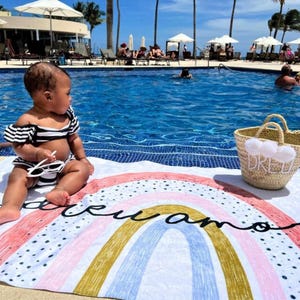 Personalized Rainbow Beach Towel: Custom Name Vacation Gift