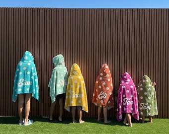 Personalized Kids Hooded Polka Dot Towel Custom Bath Poncho