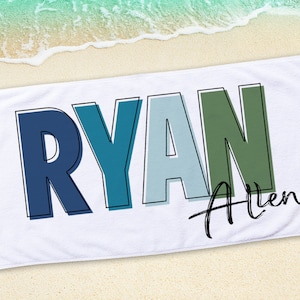 Multi Color Font Design Beach Towel Personalized Name Bath Towel Custom Pool Towel Beach Towel With Name Outside Birthday Vacation Gift