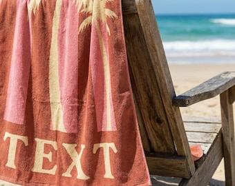 Personalized Retro Beach Towel, Custom Name, Groovy Vacation Gift (30"x60")