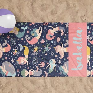 Mermaid Personalized Kids Beach & Pool Towel Custom Pool Towel Beach Towel With Name Outside Birthday Vacation Gift