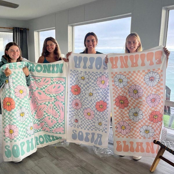 Personalized Retro Beach Towel: Custom Name, Vibrant Colors