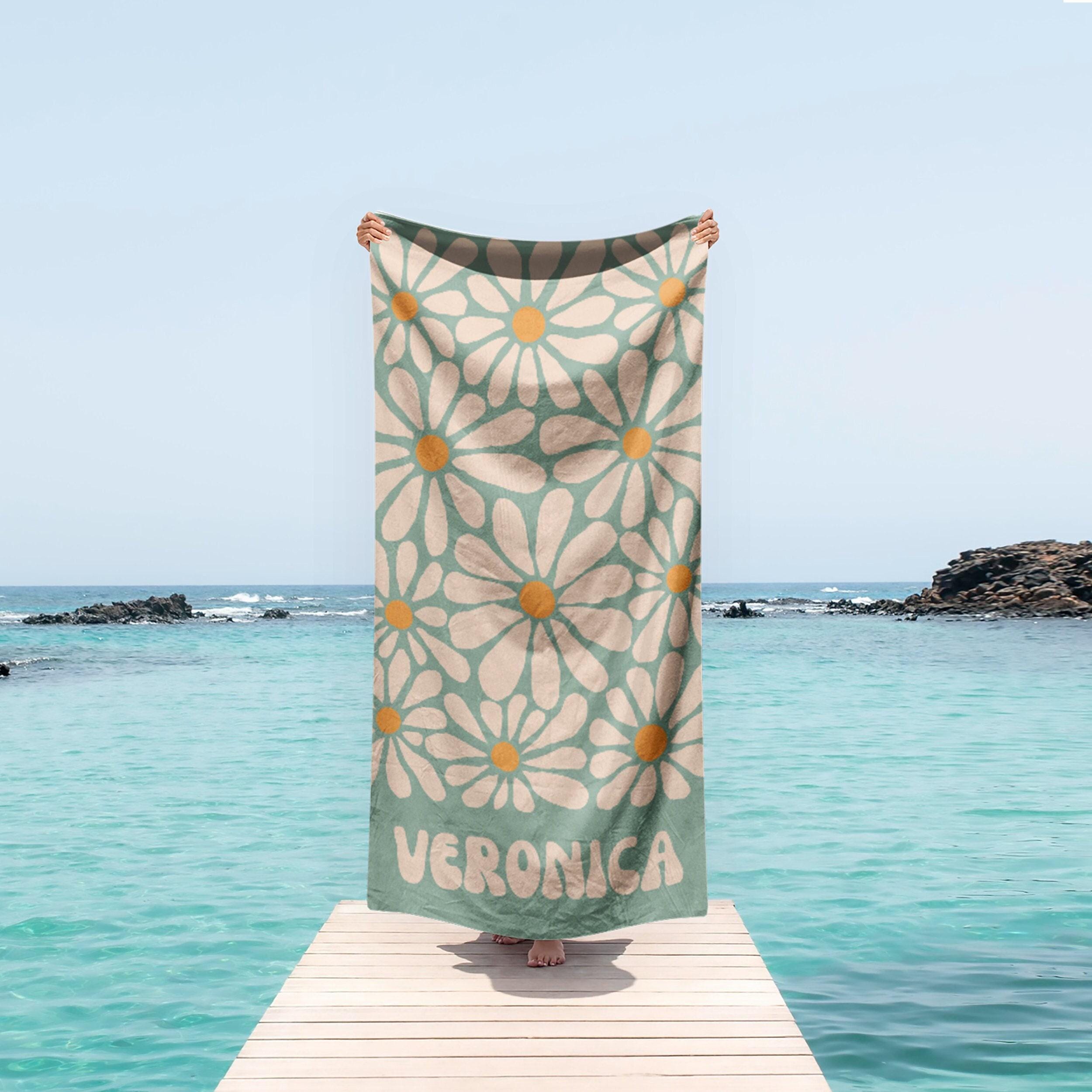 Personalized Daisy Beach Towel: 70s Boho Custom Name Gift