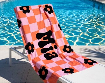 Retro Checker Strandtuch: Personalisiertes Badetuch im Stil der 70er Jahre