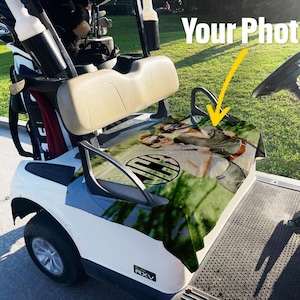 Aangepaste foto met monogramontwerp Premium stoffen golfwagenstoelhoes