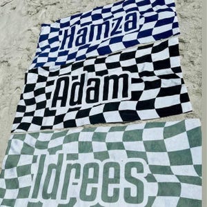 Personalized Retro Checker Beach Towel: Custom Name Gift