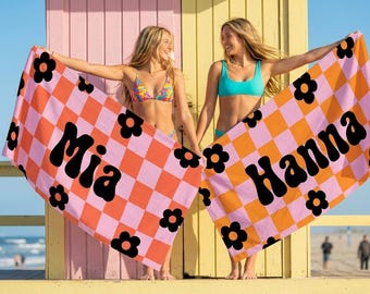 Retro Checker Strandtuch: Personalisiertes Badetuch im Stil der 70er Jahre