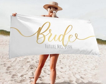 NEW Style -Gold Bride, Mr or Mrs Beach Personalized Beach Towels, Honeymoon Gift, His and Hers Newlywed Gift, Personalized Wedding Gift