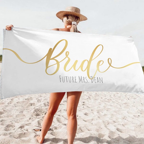 NEW Style -Gold Bride, Mr or Mrs Beach Personalized Beach Towels, Honeymoon Gift, His and Hers Newlywed Gift, Personalized Wedding Gift