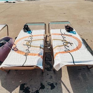 Personalized Rainbow Beach Towel: Custom Name Round Pool Towel