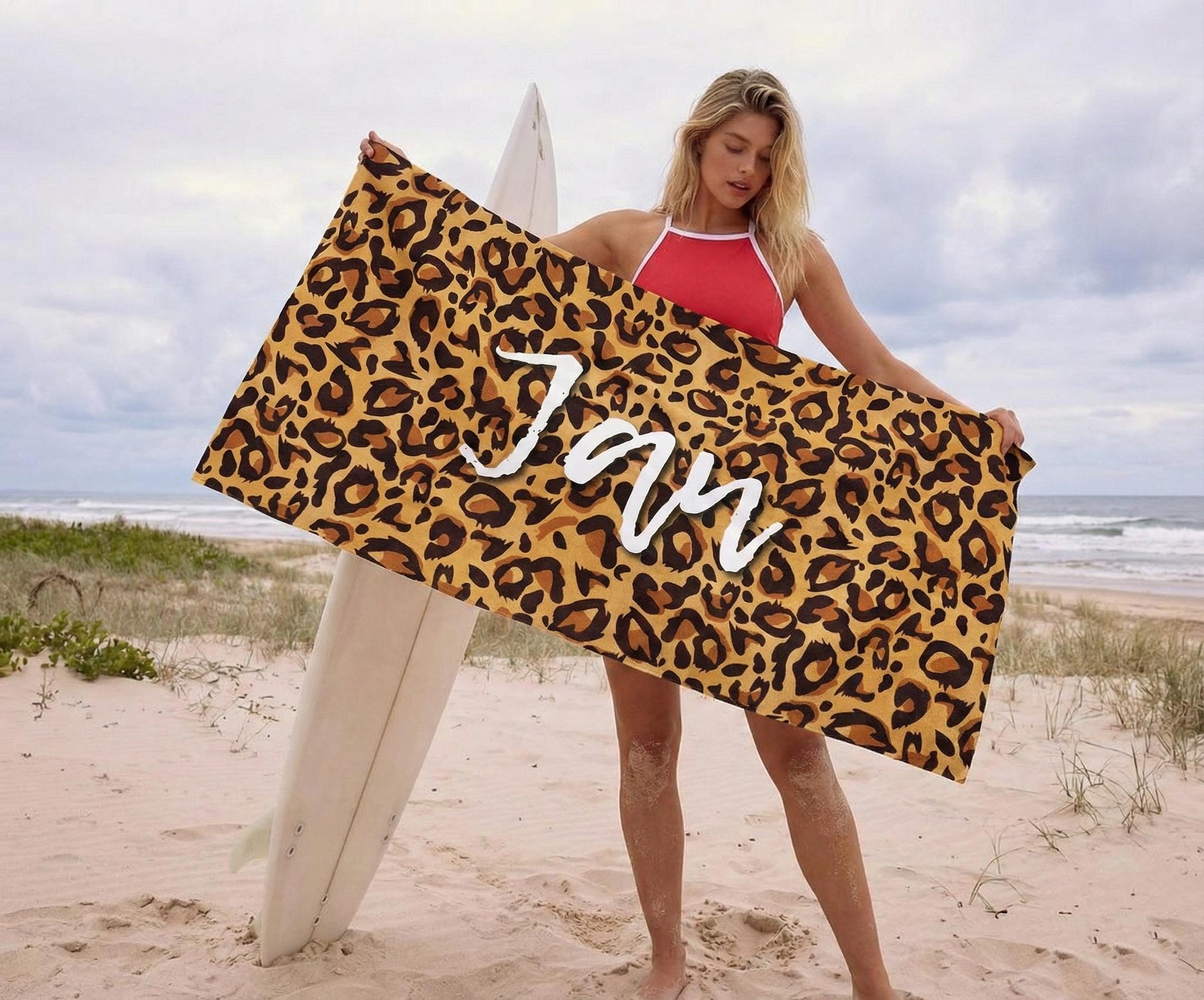 Serviette De Plage Léopard XXL 75x150 Cm + Sac Fourre-Tout – Microfibre Anti-Sable, Séchage Rapide, Imprimé Animal