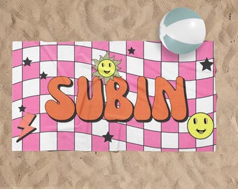 Retro Schachbrett Personalisierte Strandtuch: Benutzerdefinierte Namen Geschenk