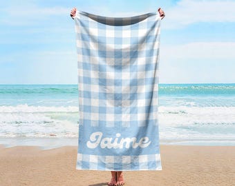 Personalisierte Pastell Checker Strandtuch: Individuelle Name Pool Handtuch