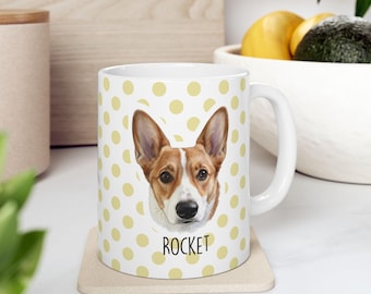 Gold Polka Dot Puppy Face Mug | Ceramic Mug
