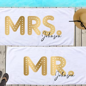 Personalized Mr. & Mrs. Beach Towels: Honeymoon Newlywed Gift