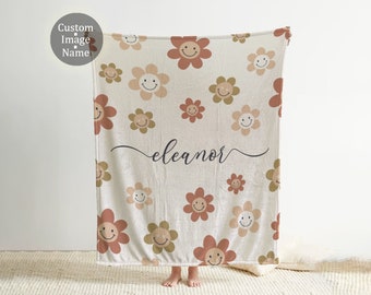 Personalized Watercolor floral in vintage rustic style blanket with Name, Custom blanket gift, Birthday Anniversary Gift