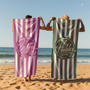 Personalized Wifey & Hubby est.2026 Beach Towel: Honeymoon Gift 1pcs image 4