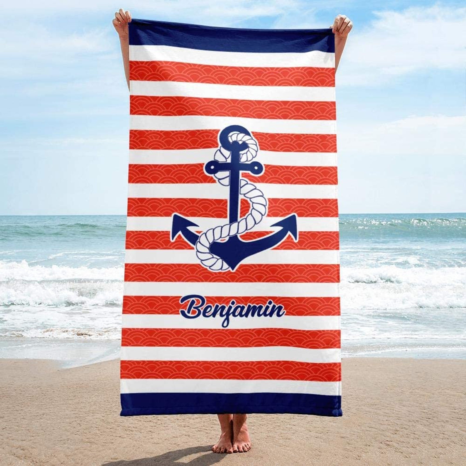 Anchor Nautical Personalized Beach Towel Personalized Name Etsy