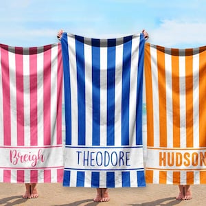 Personalized Stripe Beach Towel: Custom Name, Vacation Gift