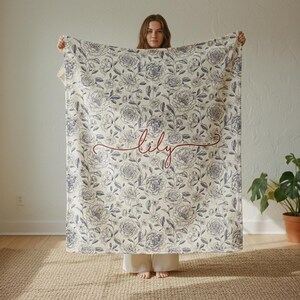 Personalized Watercolor Floral Blanket: Custom Name Minky or Sherpa image 4