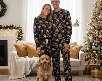 Custom Pet Portrait Pajamas, Personalized Dog Cat Face PJs, Christmas Family Gift