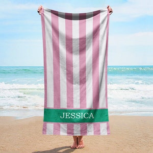 Vertical Stripe Personalized Beach Towel Personalized Name Bath Towel Custom Pool Towel Beach Towel With Name Outside Birthday Vacation Gift