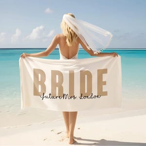 Bride Bold Font Style Personalized Beach Towel Personalized Name Beach Towel bridal shower gift