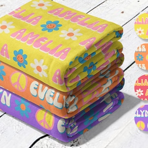 Retro Flower Personalized Blanket: Minky or Sherpa Baby Blanket