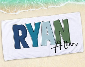 thumbnail image 2 of Personalized Plaid Vintage Embroidered Text Beach Towel 2 of 13