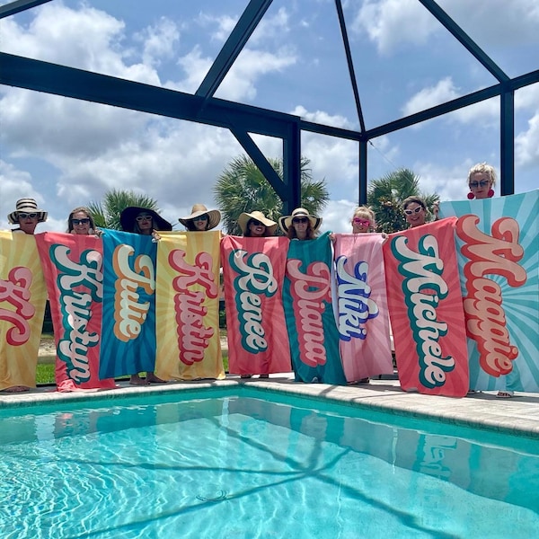 Asciugamano da spiaggia personalizzato retrò alla moda: asciugamano da bagno con nome personalizzato