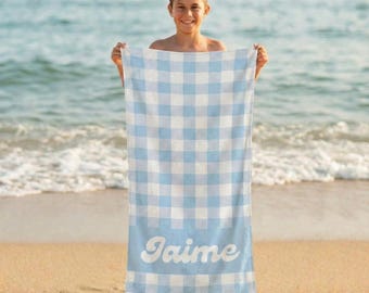 Personalisierte Pastell Checker Strandtuch: Individuelle Name Pool Handtuch